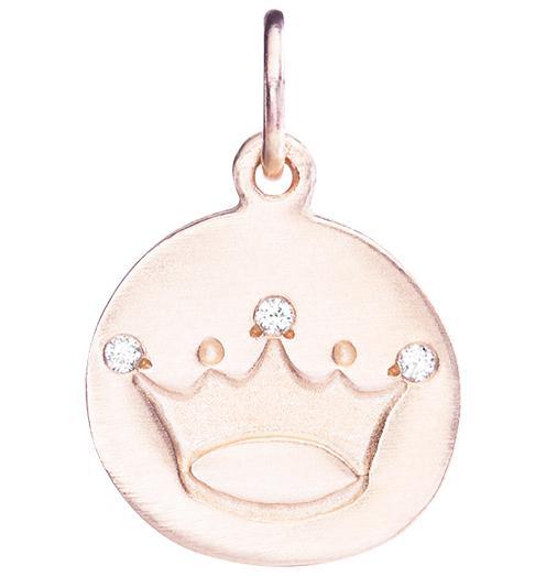 Crown Disk Charm Pavé Diamonds Jewelry Helen Ficalora 14k Pink Gold For Necklaces And Bracelets