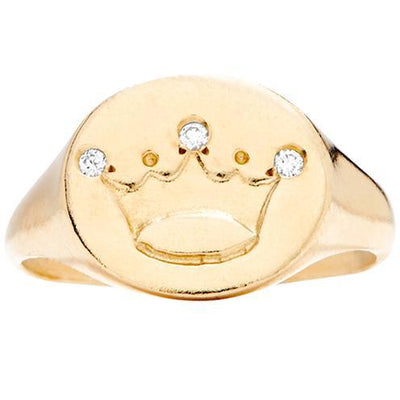 14k Solid Gold Crown Diamond Signet Ring | Helen Ficalora