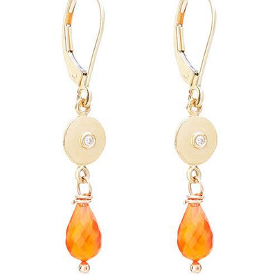 Dangle Disk Earrings With Diamond And Carnelian Jewelry Helen Ficalora 14k Yellow Gold