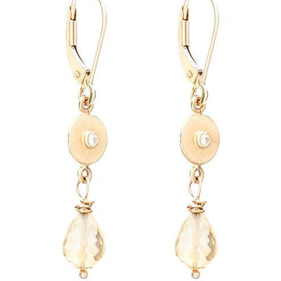 Helen Ficalora Gold Disc Citrine Dangle Earrings with Diamonds