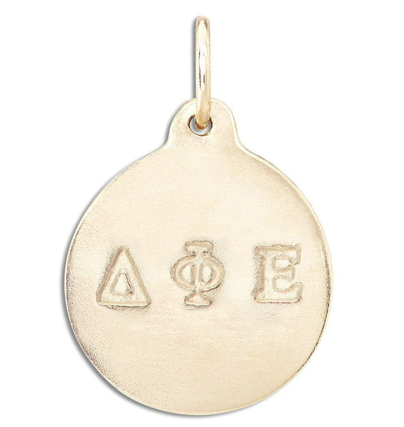 "Delta Phi Epsilon" Disk Charm Jewelry Helen Ficalora 14k Yellow Gold For Necklaces And Bracelets