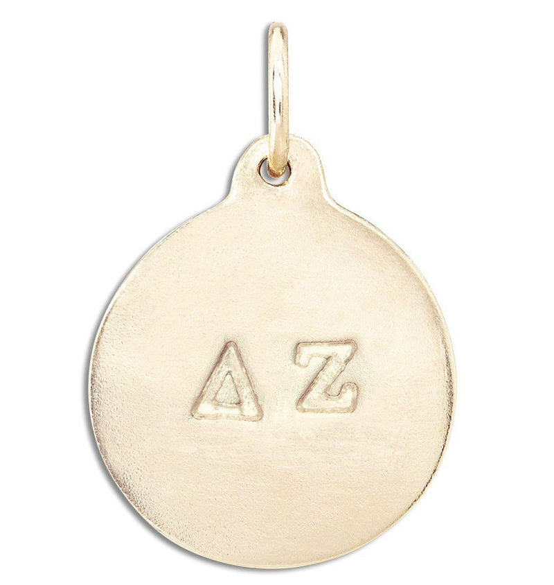 "Delta Zeta" Disk Charm Jewelry Helen Ficalora 14k Yellow Gold For Necklaces And Bracelets