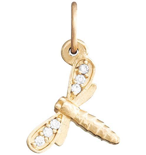 Dragonfly Mini Charm Pavé Diamonds Jewelry Helen Ficalora 14k Yellow Gold