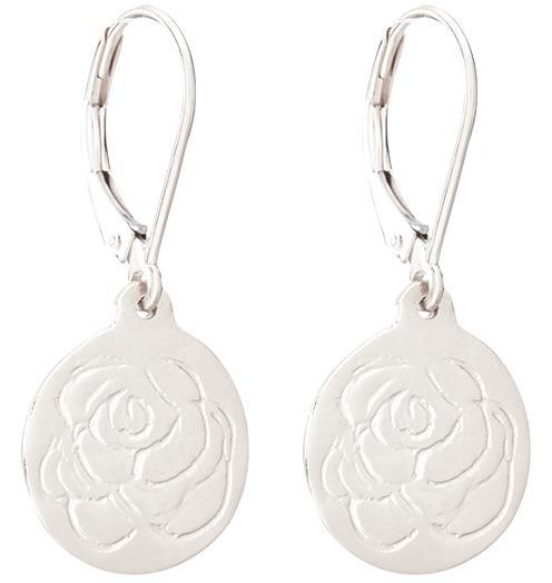 Etched Rose Dangle Earrings Jewelry Helen Ficalora 14k White Gold