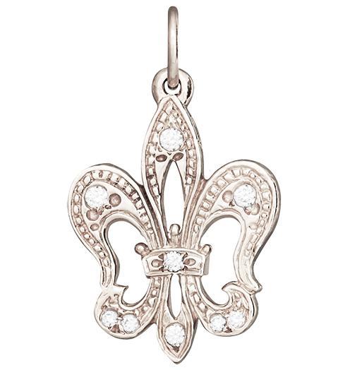 Fleur De Lis Charm Pavé Diamonds Jewelry Helen Ficalora 14k White Gold