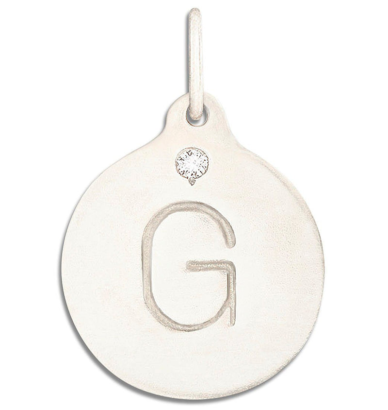 "G" Alphabet Charm With Diamond Jewelry Helen Ficalora 14k White Gold  For Necklaces And Bracelets