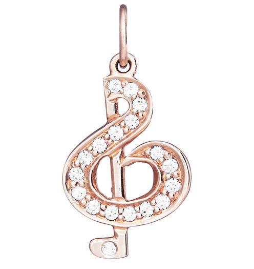 G-Clef Charm Pavé Diamonds Jewelry Helen Ficalora 14k Pink Gold