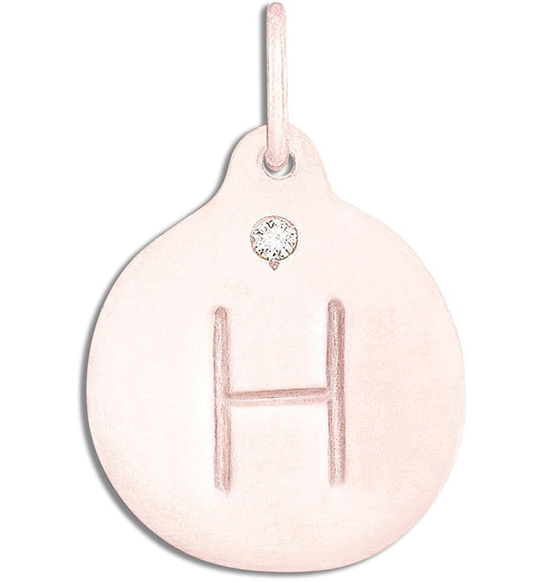 "H" Alphabet Charm With Diamond Jewelry Helen Ficalora 14k Pink Gold  For Necklaces And Bracelets