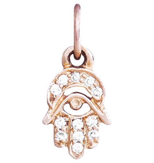 Hamsa Mini Charm Pavé Diamonds Jewelry Helen Ficalora 14k Pink Gold For Necklaces And Bracelets