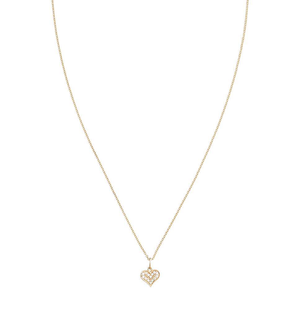 Helen Ficalora 14kt Gold Small Heart Pendant with Diamonds