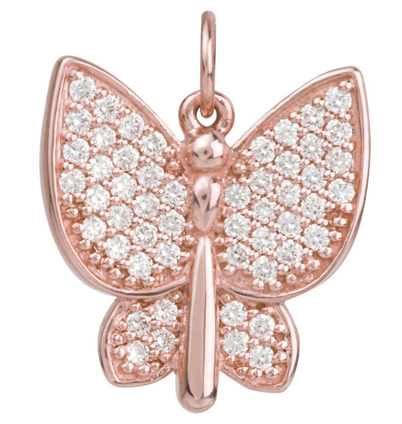 Large Butterfly Charm Pave Diamonds Jewelry Helen Ficalora 14k Pink Gold