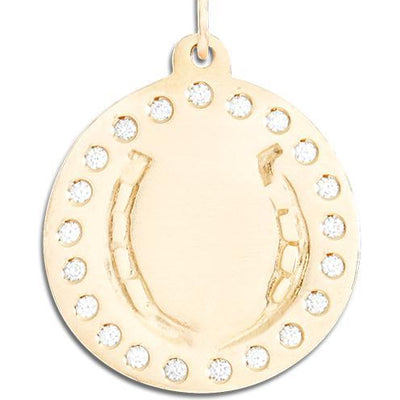 Large Horseshoe Disk Charm Pave Diamonds Jewelry Helen Ficalora 14k Yellow Gold