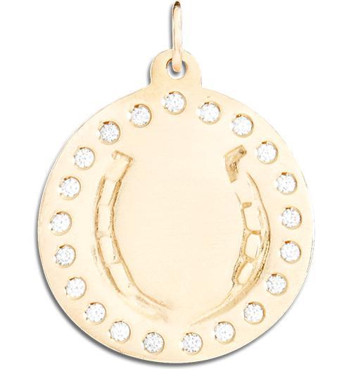 Large Horseshoe Disk Charm Pave Diamonds Jewelry Helen Ficalora 14k Yellow Gold