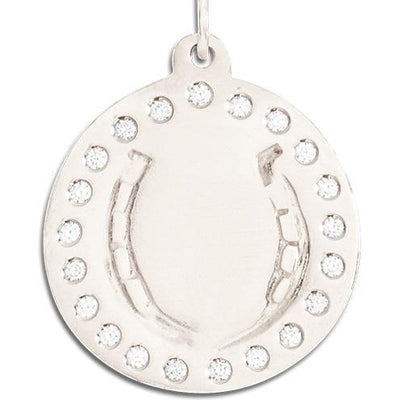 Large Horseshoe Disk Charm Pave Diamonds Jewelry Helen Ficalora 14k White Gold