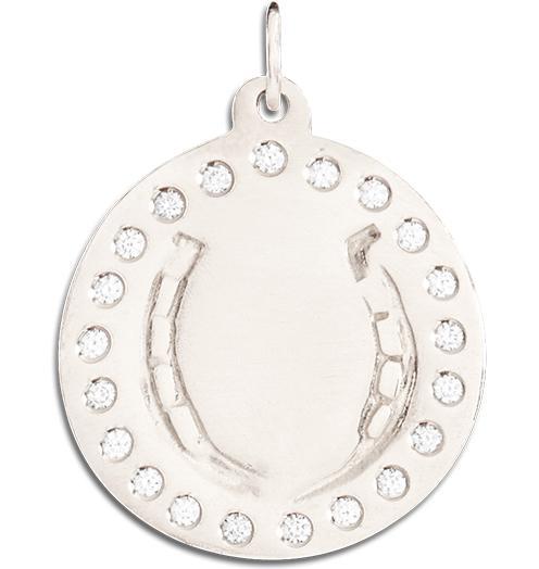 Large Horseshoe Disk Charm Pave Diamonds Jewelry Helen Ficalora 14k White Gold