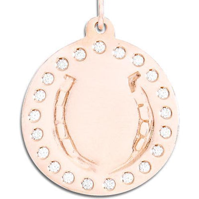 Large Horseshoe Disk Charm Pave Diamonds Jewelry Helen Ficalora 14k Pink Gold