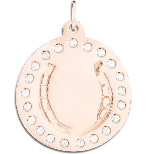 Large Horseshoe Disk Charm Pave Diamonds Jewelry Helen Ficalora 14k Pink Gold