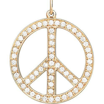 Large Peace Sign Cutout Charm Pavé Diamonds Jewelry Helen Ficalora 14k Yellow Gold For Necklaces And Bracelets