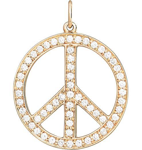 Large Peace Sign Cutout Charm Pavé Diamonds Jewelry Helen Ficalora 14k Yellow Gold For Necklaces And Bracelets