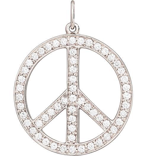 Large Peace Sign Cutout Charm Pavé Diamonds Jewelry Helen Ficalora 14k White Gold For Necklaces And Bracelets