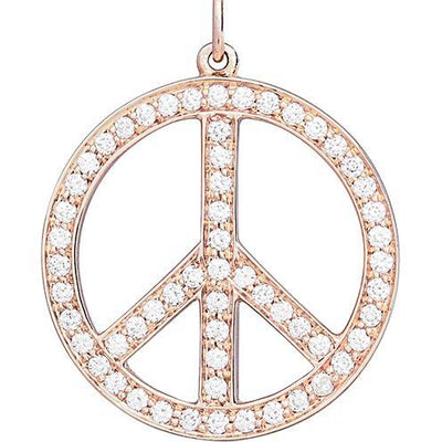 Large Peace Sign Cutout Charm Pavé Diamonds Jewelry Helen Ficalora 14k Pink Gold v