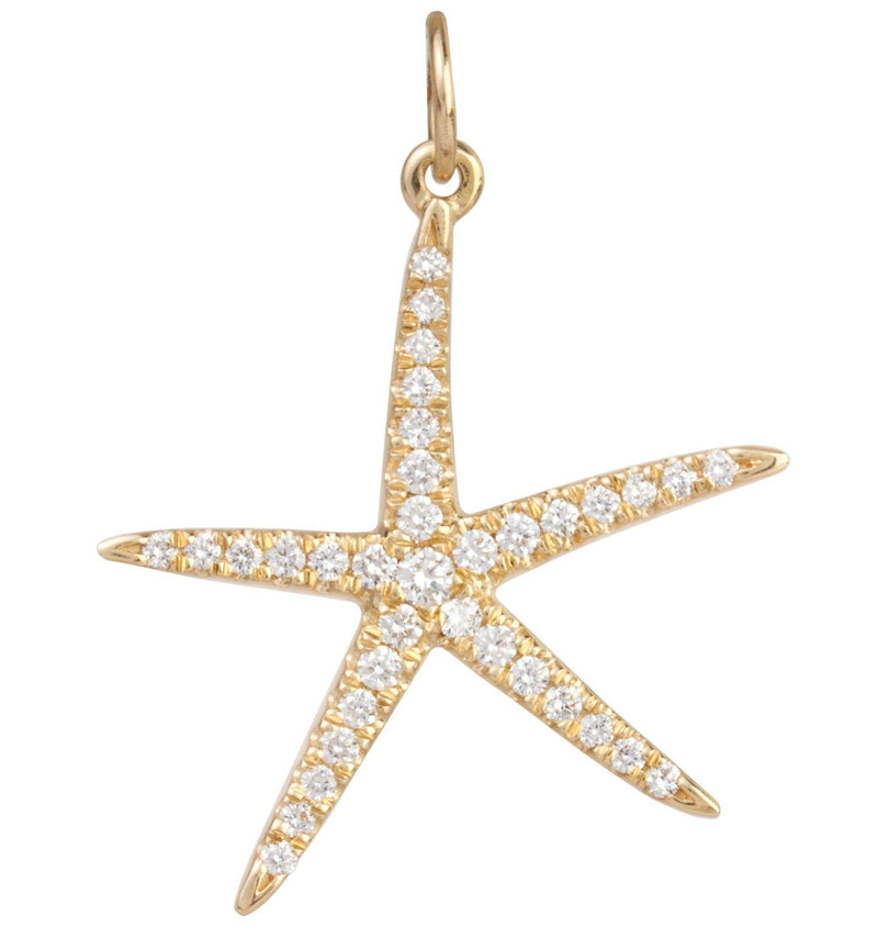 Large Starfish Charm Pavé Diamonds Jewelry Helen Ficalora 14k Yellow Gold