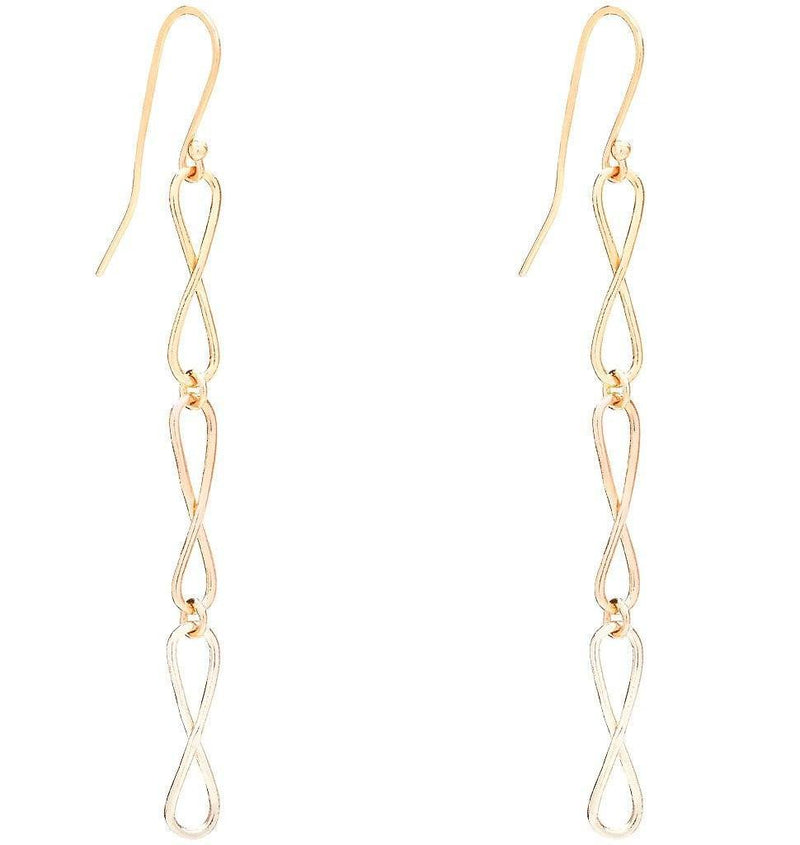 Large Tri Color Infinity Dangle Earrings Jewelry Helen Ficalora 14k Yellow, White and Pink Gold