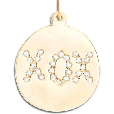Large "XOX" Disk Charm Pave Diamonds Jewelry Helen Ficalora 14k Yellow Gold