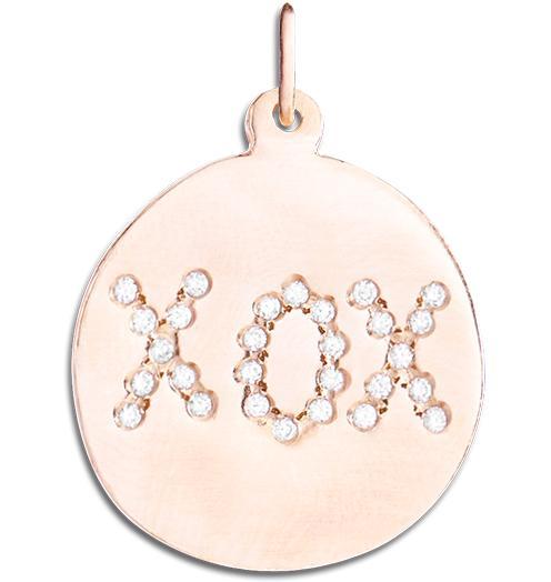 Large "XOX" Disk Charm Pave Diamonds Jewelry Helen Ficalora 14k Pink Gold