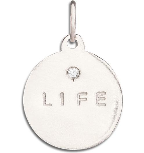 "Life" Disk Charm With Diamond Jewelry Helen Ficalora 14k White Gold For Necklaces And Bracelets