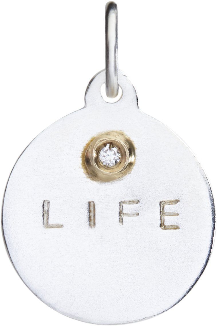 "Life" Disk Charm With Diamond Jewelry Helen Ficalora Sterling Silver And 14k Yellow Gold For Necklaces And Bracelets