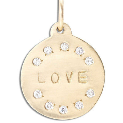 "Love" Disk Charm Pavé Diamonds Jewelry Helen Ficalora 14k Yellow Gold For Necklaces And Bracelets