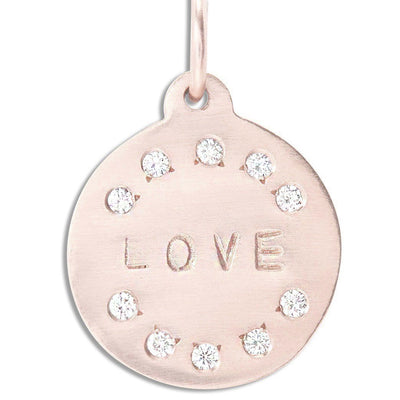 "Love" Disk Charm Pavé Diamonds Jewelry Helen Ficalora 14k Pink Gold For Necklaces And Bracelets