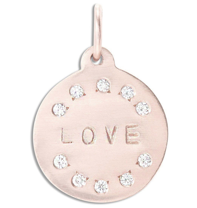 "Love" Disk Charm Pavé Diamonds Jewelry Helen Ficalora 14k Pink Gold For Necklaces And Bracelets