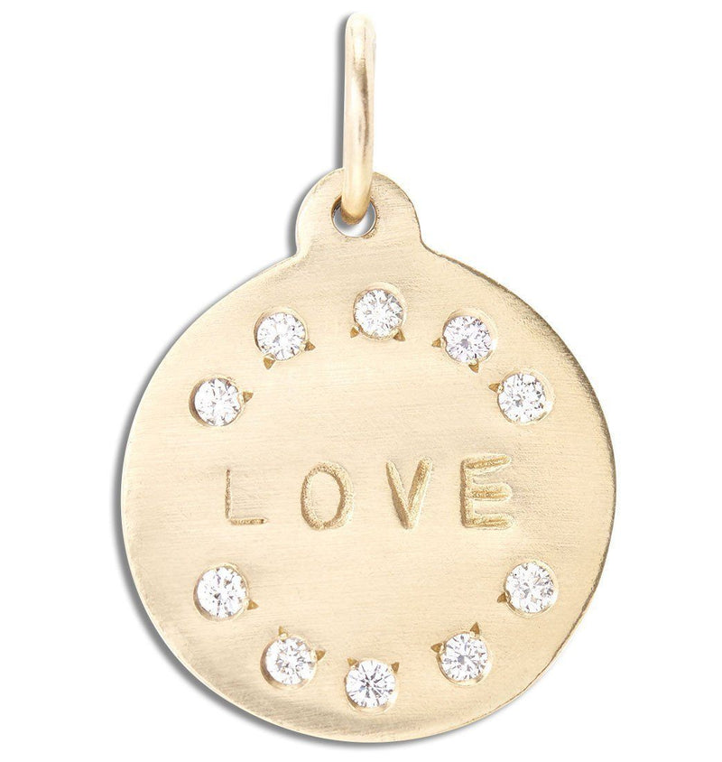"Love" Disk Charm Pavé Diamonds Jewelry Helen Ficalora 14k Yellow Gold For Necklaces And Bracelets
