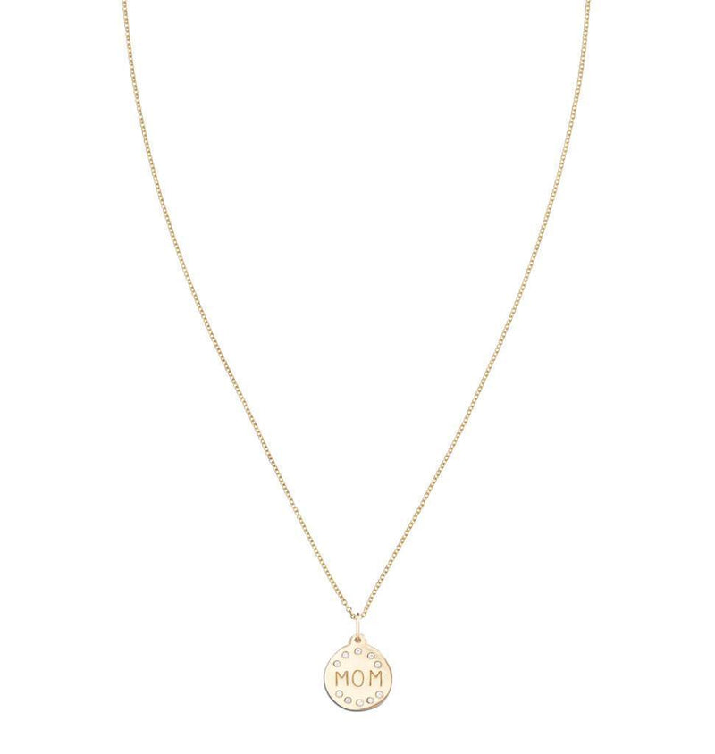 14kt Gold "Mom" Pendant with Diamonds - Helen Ficalora