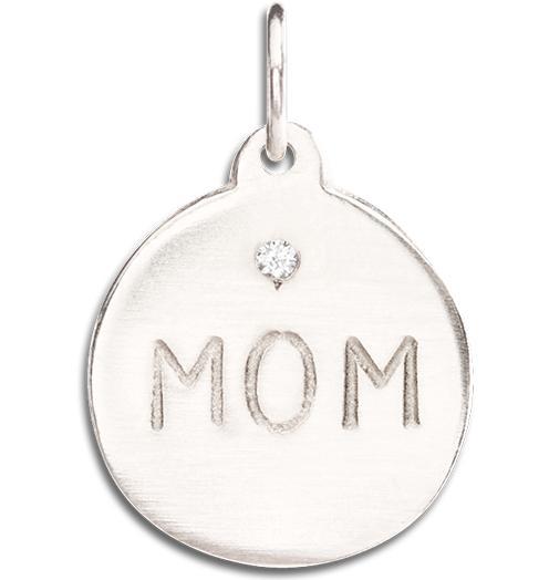 "Mom" Disk Charm With Diamond Jewelry Helen Ficalora 14k White Gold For Necklaces And Bracelets