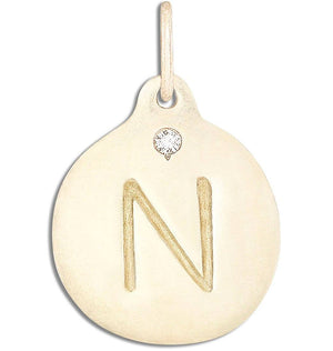 "N" Alphabet Charm With Diamond Jewelry Helen Ficalora 14k Yellow Gold For Necklaces And Bracelets