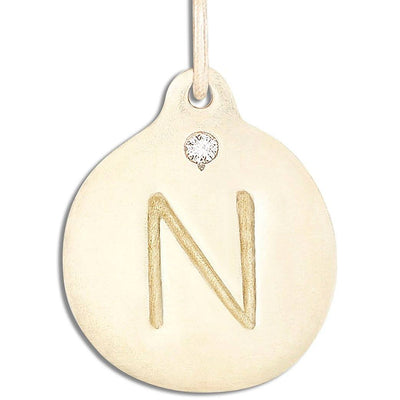 "N" Alphabet Charm With Diamond Jewelry Helen Ficalora 14k Yellow Gold For Necklaces And Bracelets