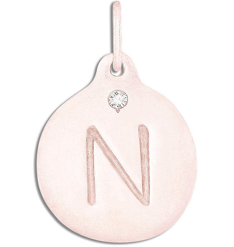 "N" Alphabet Charm With Diamond Jewelry Helen Ficalora 14k Pink Gold For Necklaces And Bracelets