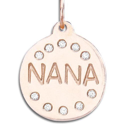 "Nana" Disk Charm Pave Diamonds Jewelry Helen Ficalora 14k Pink Gold