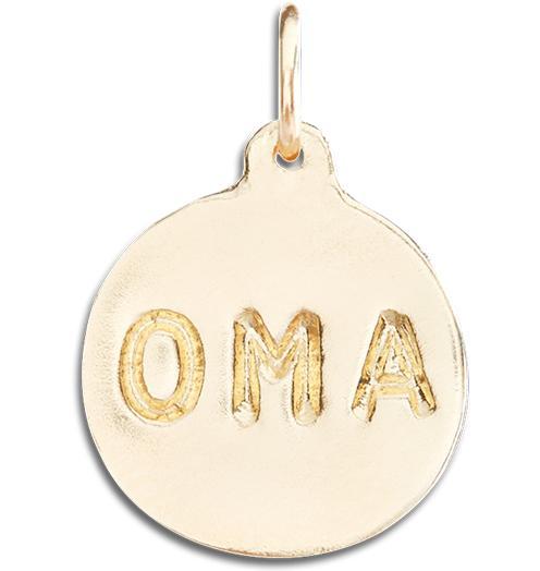 14k Gold Oma Disk Charm Pendant for Necklaces and Bracelets