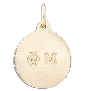 "Phi Mu" Disk Charm Jewelry Helen Ficalora 14k Yellow Gold For Necklaces And Bracelets