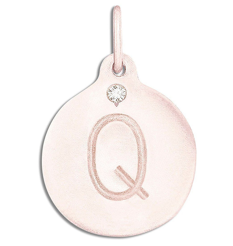 "Q" Alphabet Charm With Diamond Jewelry Helen Ficalora 14k Pink Gold For Necklaces And Bracelets