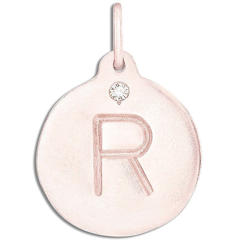 "R" Alphabet Charm With Diamond Jewelry Helen Ficalora 14k Pink Gold For Necklaces And Bracelets