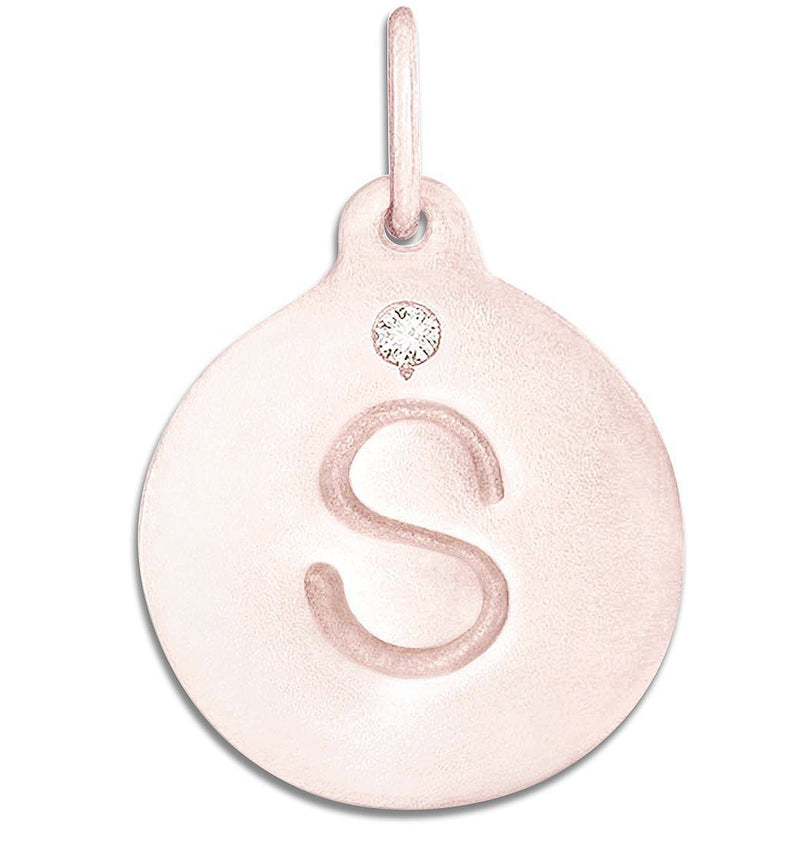 "S" Alphabet Charm With Diamond Jewelry Helen Ficalora 14k Pink Gold For Necklaces And Bracelets