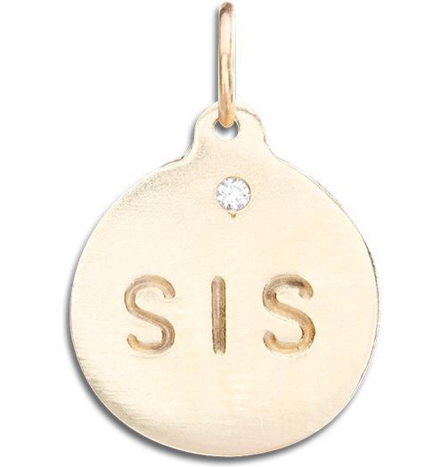 14K Gold Sis Disk Charm Pendant with Diamond – Personalized
