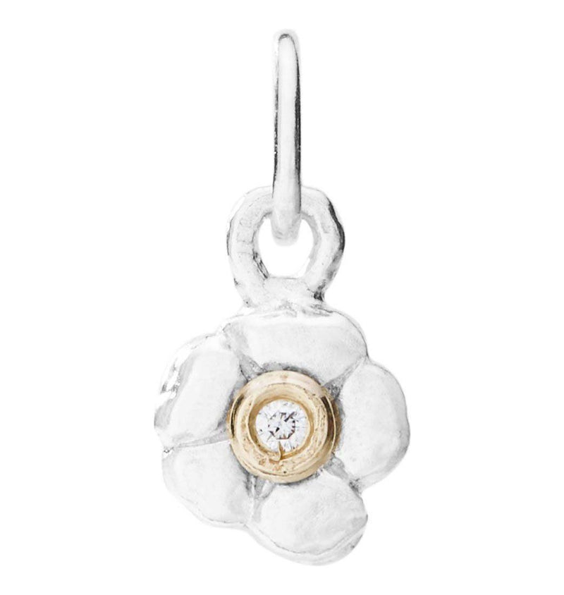 Small Cherry Blossom Flower Charm with Diamond Jewelry Helen Ficalora Sterling Silver For Necklaces And Bracelets