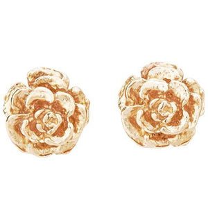 Helen Ficalora Small Tea Rose Flower Stud Earrings in 14k Yellow Gold