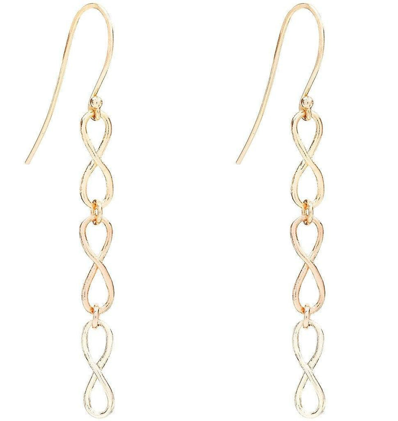 Small Tri Color Infinity Dangle Earrings Jewelry Helen Ficalora 14k Yellow, White and Pink Gold